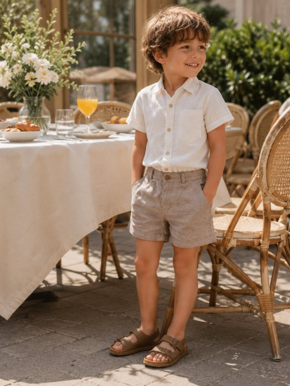 Olivier London *RARE* Linen Shorts Taupe Neutral Adjustable Waist Toddler 4.5y